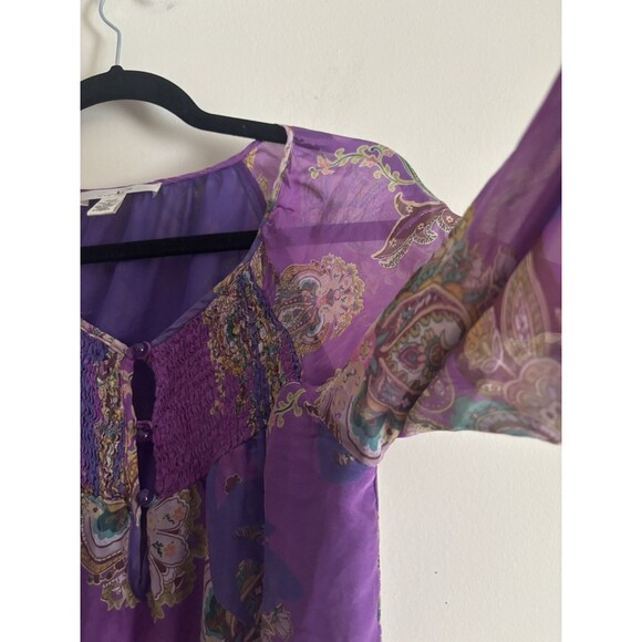 Trinity Top Womens Small 100% SILK Purple Bell Sleeve Boho Hippie Floral Paisley - Picture 5 of 6